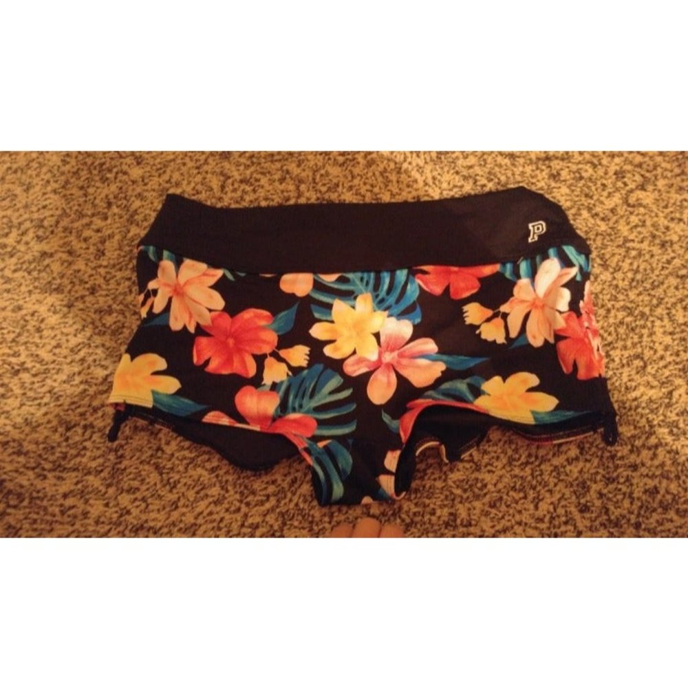 VS Pink Black Floral Gym to Swim Shorts